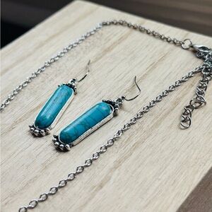Southwestern Silver and Turquoise Western Necklace and Earring Jewelry Set